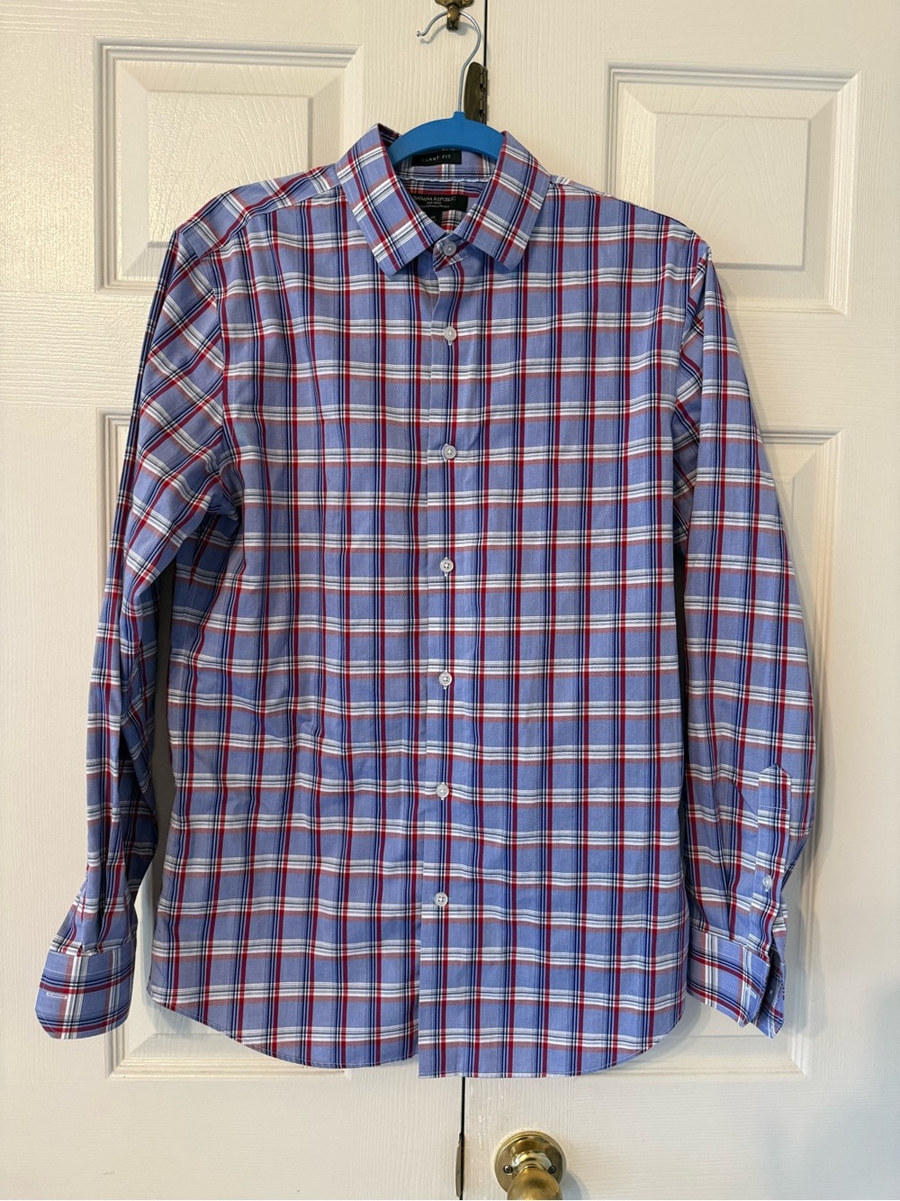 Banana Republic Blue and Red Plaid Button-Down Shirt